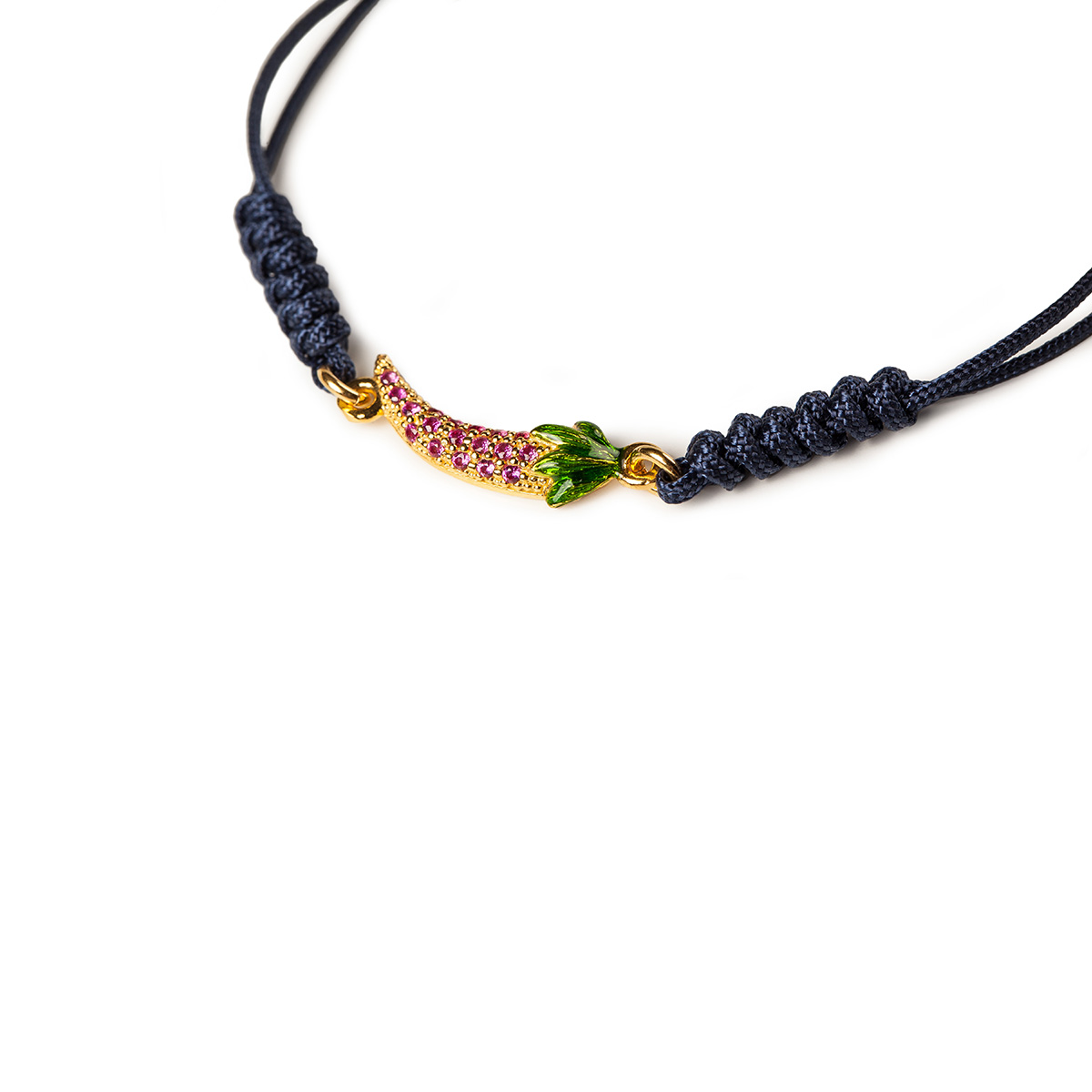 Bracciale Peperoncino rosè in argento 925, placcato oro, smalti, Cubic Zirconia e cordino in tessuto - immagine 2