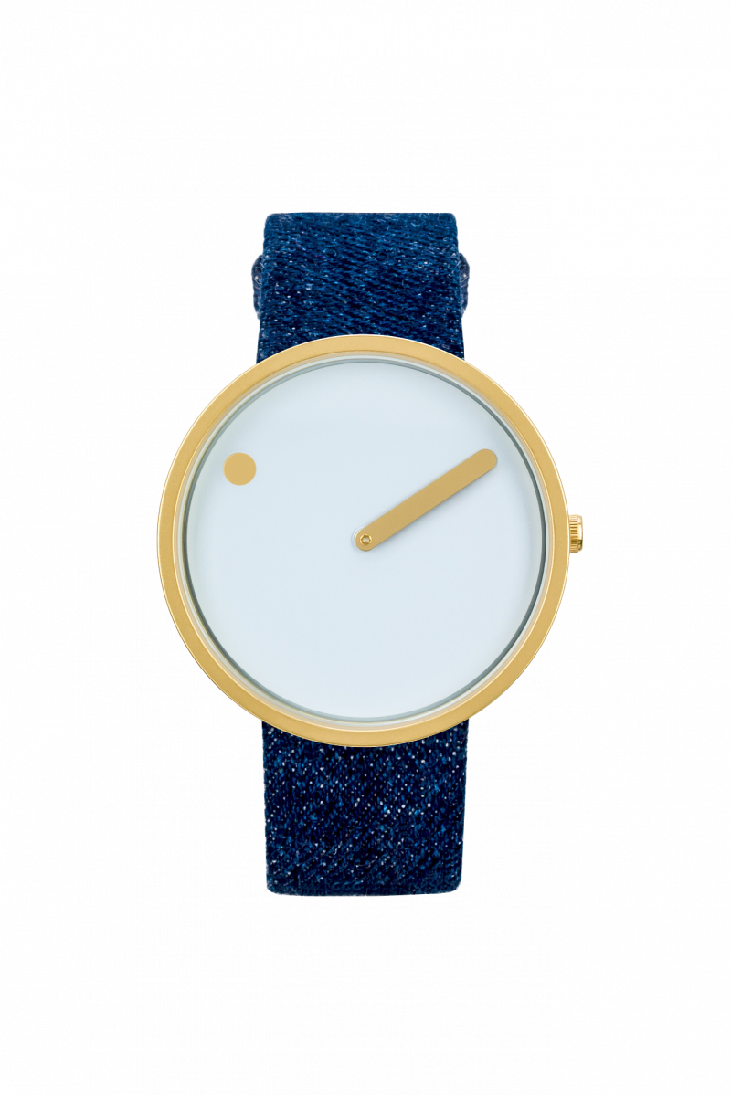 Picto - Orologio uomo-donna con cassa 40mm gold cinturino in denim scuro