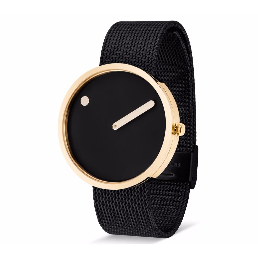 Picto - Orologio da uomo con cassa 40mm gold cinturino nero - immagine 4