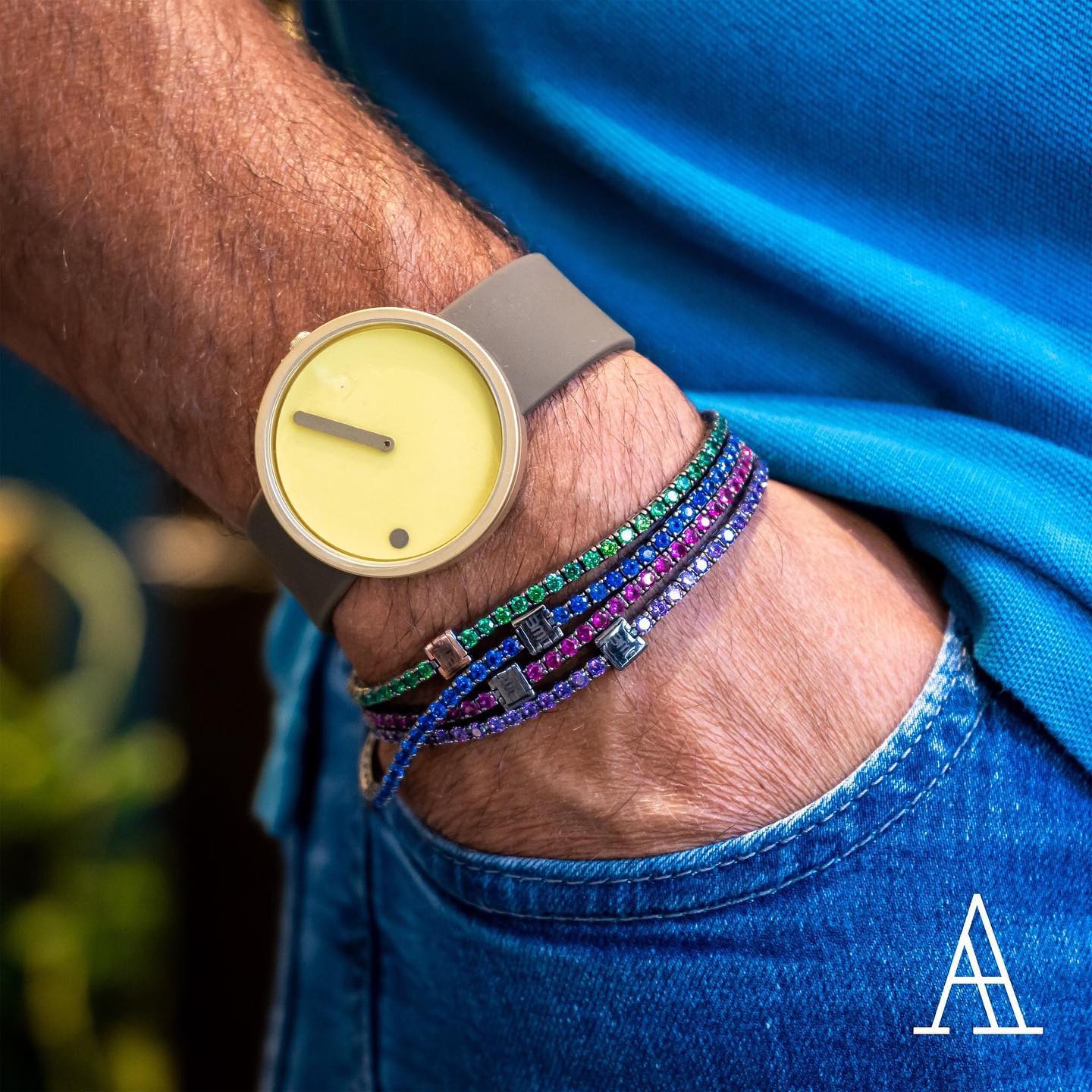 Bracciale tennis Uomo in bronzo marino e spinelli verdi - immagine 2