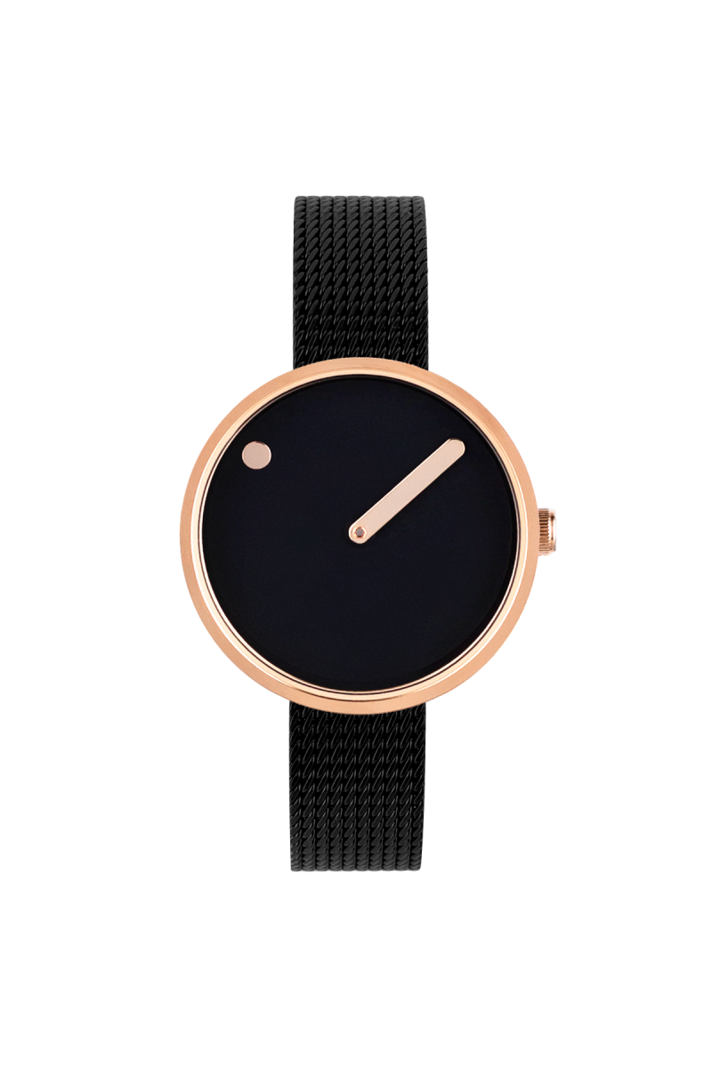 Picto - Orologio da donna con cassa 30mm rose gold cinturino nero