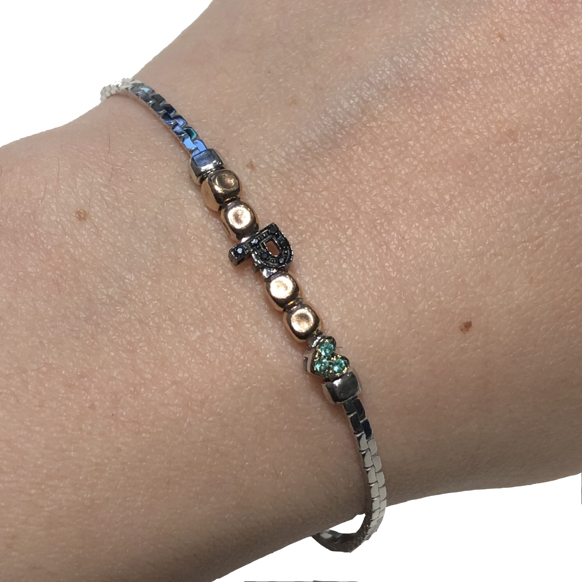 Elements - Bracciale tennis con pepite, lettera e cuore - immagine 2